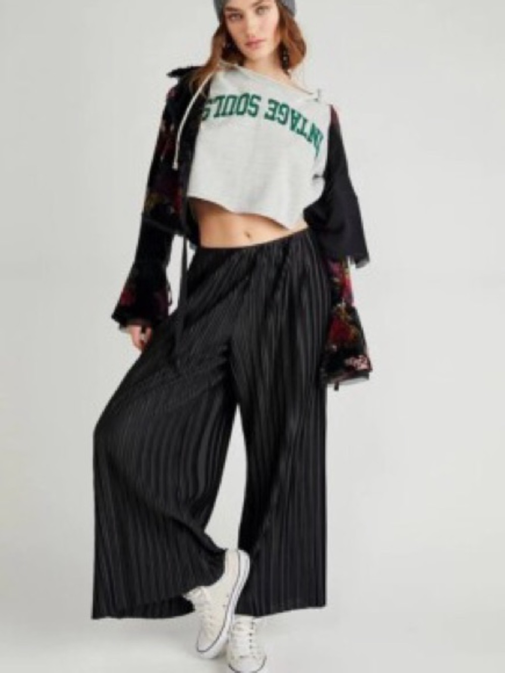Free People Winona Pleated Flare Black Wide Leg Palazzo Pants Women’s Large NWT
